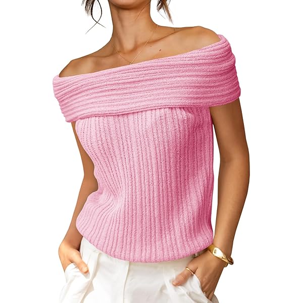 Yoawdats Women's Y2K Off Shoulder Cropped Sweater Fashion